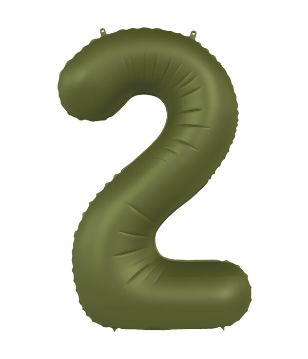 Folieballon Cijfer 2 Olijfgroen Mat (86cm)