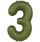 Folieballon Cijfer 3 Olijfgroen Mat (86cm)