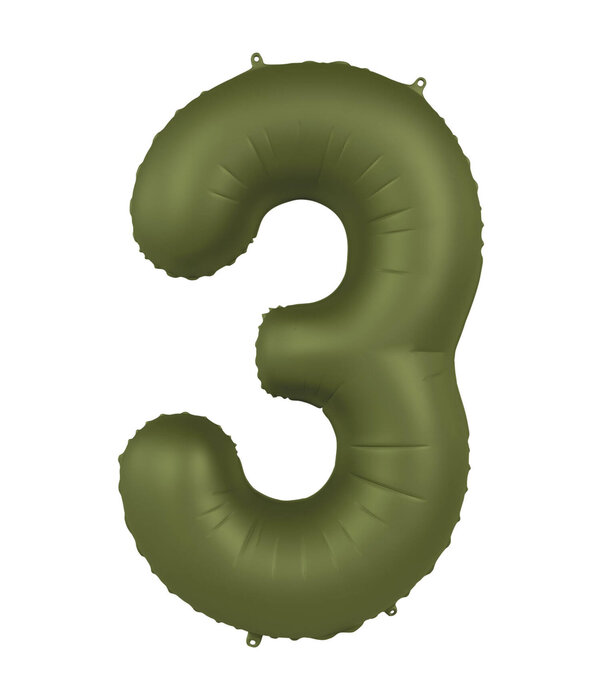 Folieballon Cijfer 3 Olijfgroen Mat (86cm)