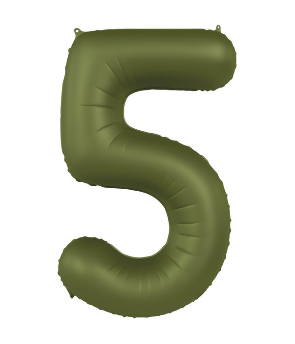Folieballon Cijfer 5 Olijfgroen Mat (86cm)