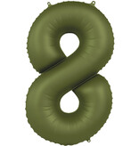 Folieballon Cijfer 8 Olijfgroen Mat (86cm)