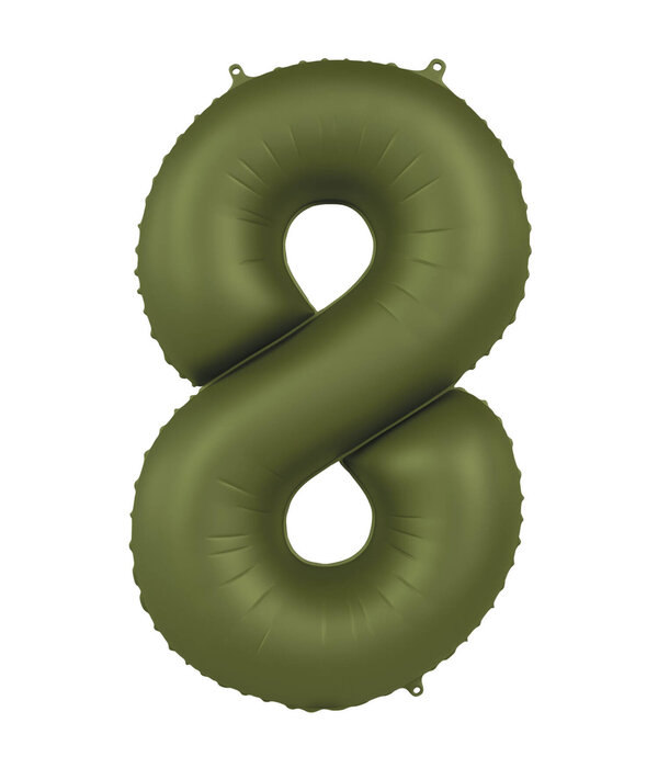 Folieballon Cijfer 8 Olijfgroen Mat (86cm)