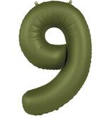 Folieballon Cijfer 9 Olijfgroen Mat (86cm)