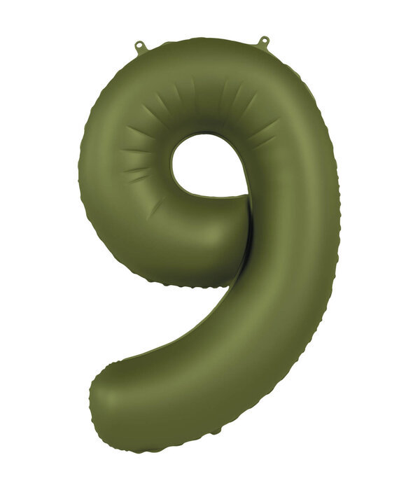 Folieballon Cijfer 9 Olijfgroen Mat (86cm)
