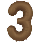 Folieballon Cijfer 3 Bruin Mat (86cm)