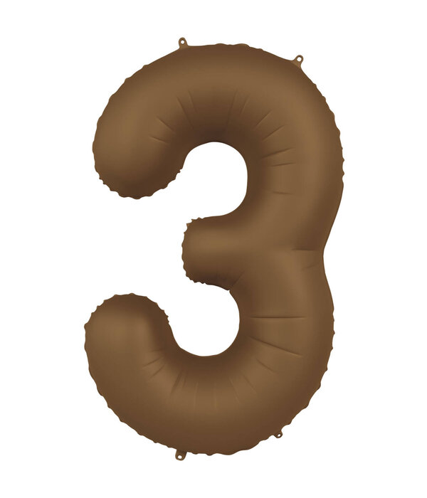 Folieballon Cijfer 3 Bruin Mat (86cm)
