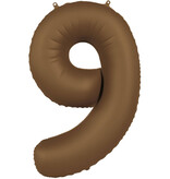 Folieballon Cijfer 9 Bruin Mat (86cm)