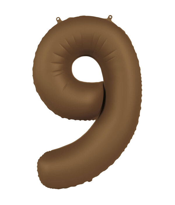 Folieballon Cijfer 9 Bruin Mat (86cm)