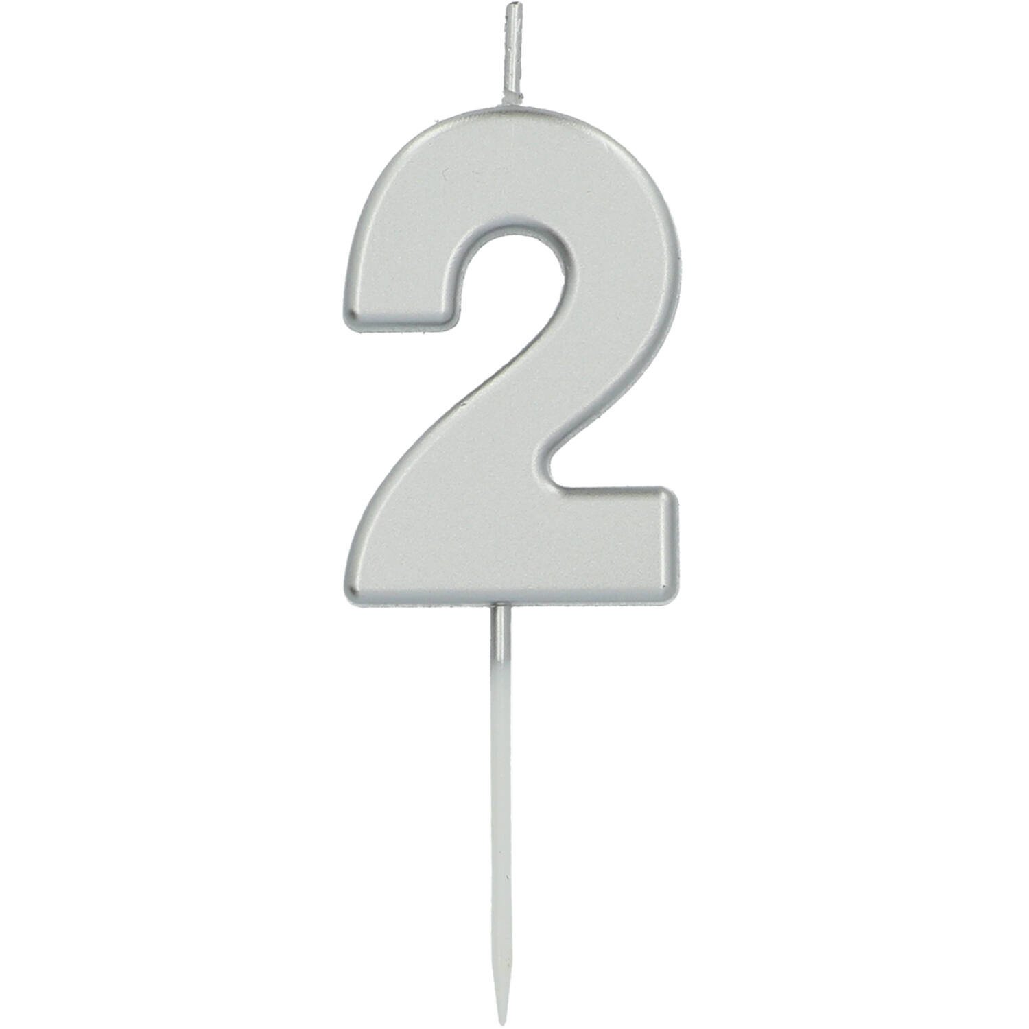 Folat - Kaars cijfer 2 zilverkleurig 5 cm