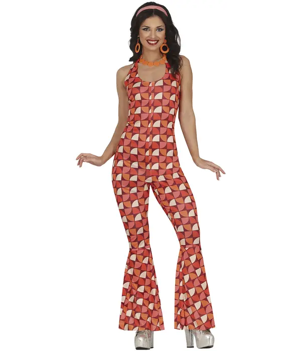 Disco Lady Jumpsuit Dames Retro Red