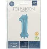 Folieballon Pastel Blauw Metallic Mat Cijfer 1 (86cm)