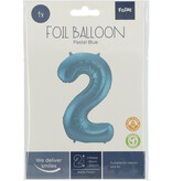 Folieballon Pastel Blauw Metallic Mat Cijfer 2 (86cm)