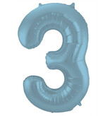 Folieballon Pastel Blauw Metallic Mat Cijfer 3 (86cm)
