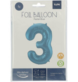Folieballon Pastel Blauw Metallic Mat Cijfer 3 (86cm)