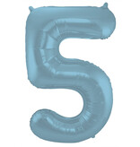 Folieballon Pastel Blauw Metallic Mat Cijfer 5 (86cm)