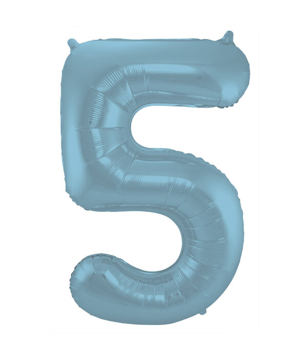 Folieballon Pastel Blauw Metallic Mat Cijfer 5 (86cm)
