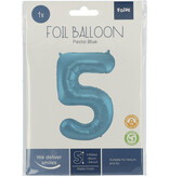 Folieballon Pastel Blauw Metallic Mat Cijfer 5 (86cm)