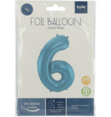 Folieballon Pastel Blauw Metallic Mat Cijfer 6 (86cm)