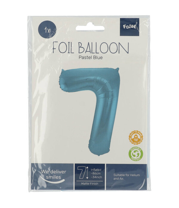 Folieballon Pastel Blauw Metallic Mat Cijfer 7 (86cm)