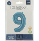 Folieballon Pastel Blauw Metallic Mat Cijfer 9 (86cm)