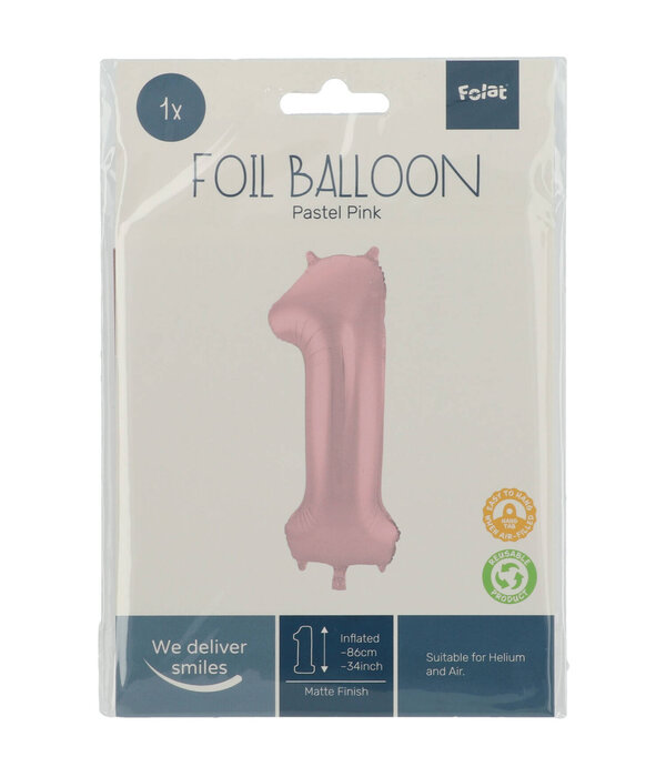 Folieballon Pastel Roze Metallic Mat Cijfer 1 - 86 cm