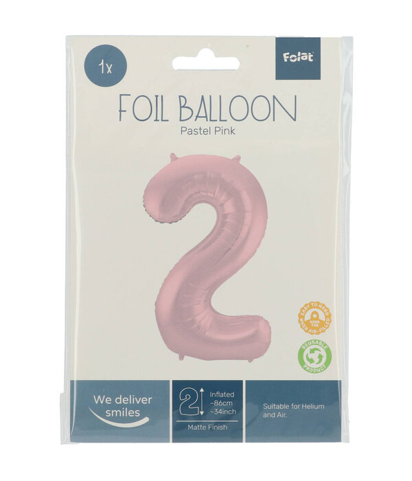 Folieballon Pastel Roze Metallic Mat Cijfer 2 - 86 cm
