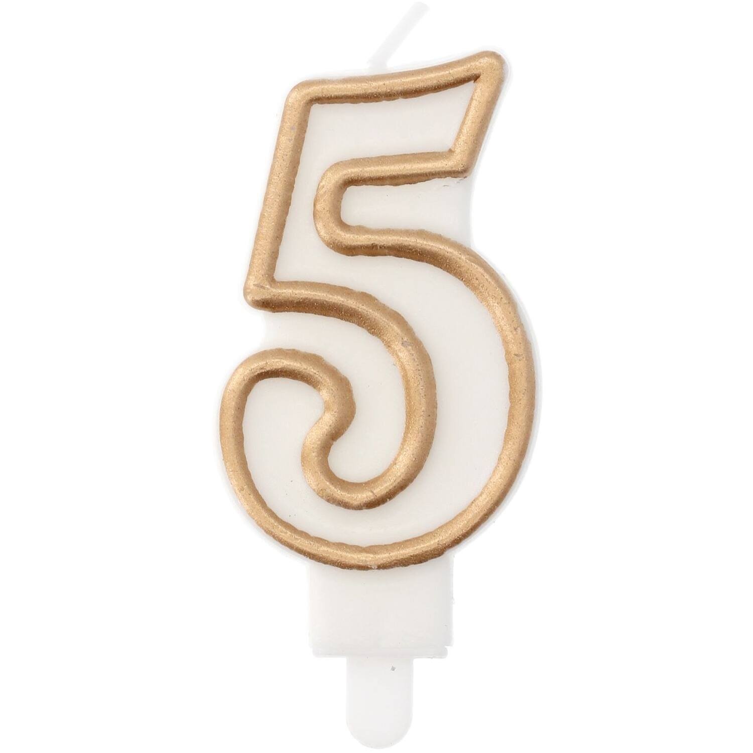 Folat - Kaars cijfer 5 simply chique gold 9 cm