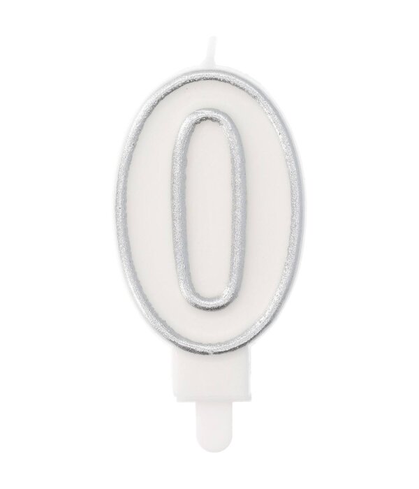 Cijferkaars '0' Wit Zilver Chique (9cm)