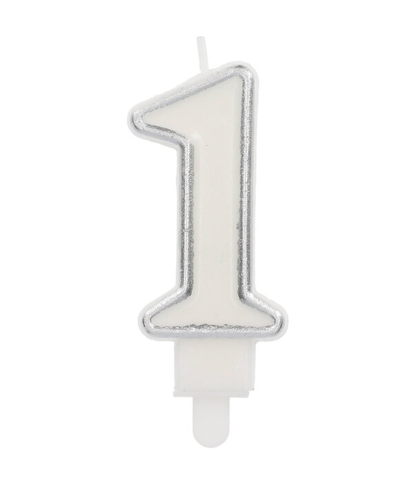 Cijferkaars '1' Wit Zilver Chique (9cm)