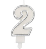 Cijferkaars '2' Wit Zilver Chique (9cm)