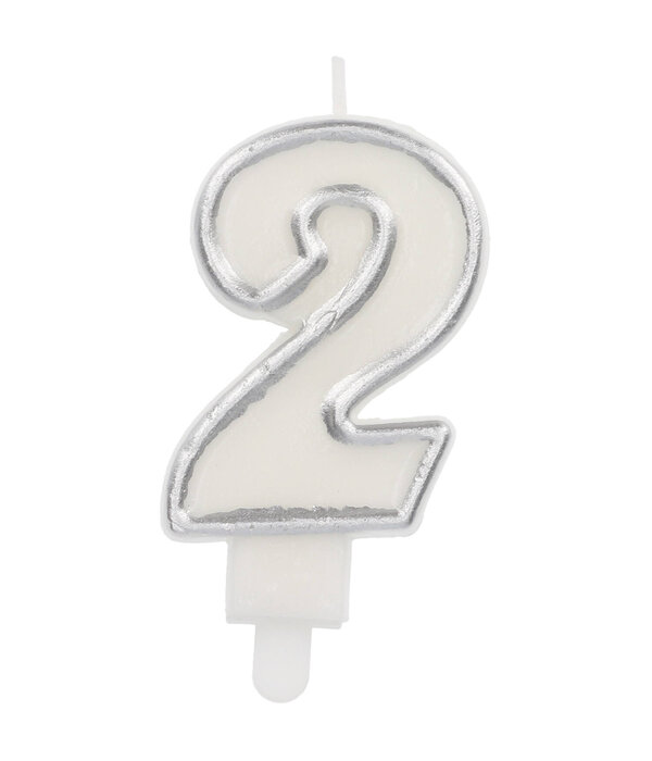 Cijferkaars '2' Wit Zilver Chique (9cm)