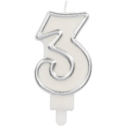 Cijferkaars '3' Wit Zilver Chique (9cm)