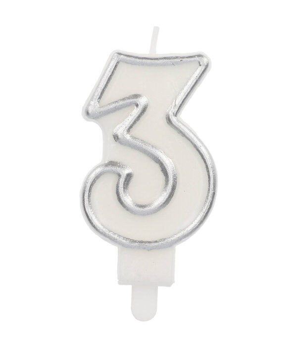 Cijferkaars '3' Wit Zilver Chique (9cm)
