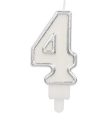 Cijferkaars '4' Wit Zilver Chique (9cm)