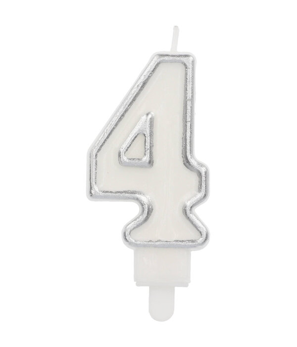 Cijferkaars '4' Wit Zilver Chique (9cm)