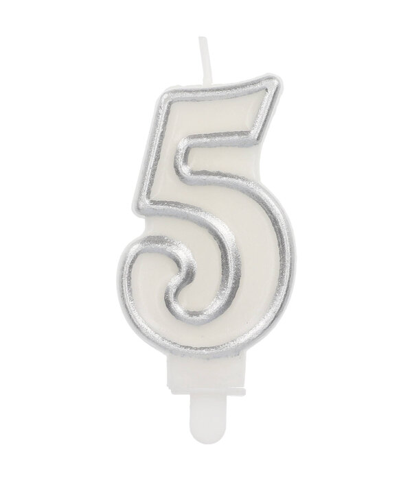 Cijferkaars '5' Wit Zilver Chique (9cm)