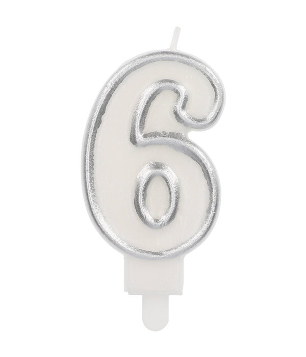 Cijferkaars '6' Wit Zilver Chique (9cm)