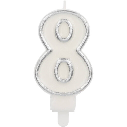 Cijferkaars '8' Wit Zilver Chique (9cm)