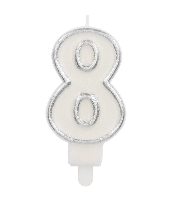 Cijferkaars '8' Wit Zilver Chique (9cm)