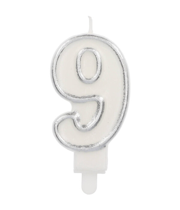 Cijferkaars '9' Wit Zilver Chique (9cm)
