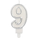 Cijferkaars '9' Wit Zilver Chique (9cm)