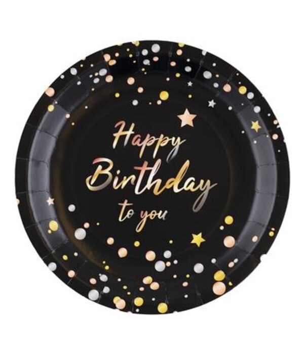 Feestbordjes Happy Birthday To You Zwart (8st)