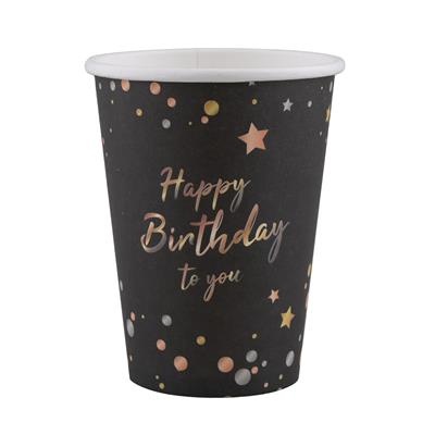 Bekertjes Happy Birthday To You Zwart (8st) afbeelding