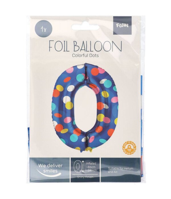 Folieballon '0' Kleurrijke Stippen