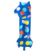 Folieballon '1' Kleurrijke Stippen
