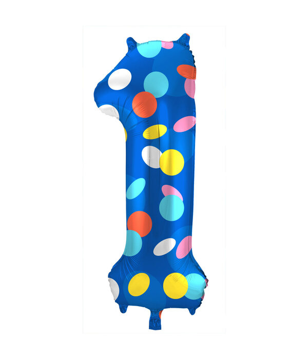 Folieballon '1' Kleurrijke Stippen