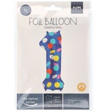 Folieballon '1' Kleurrijke Stippen