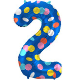 Folieballon '2' Kleurrijke Stippen