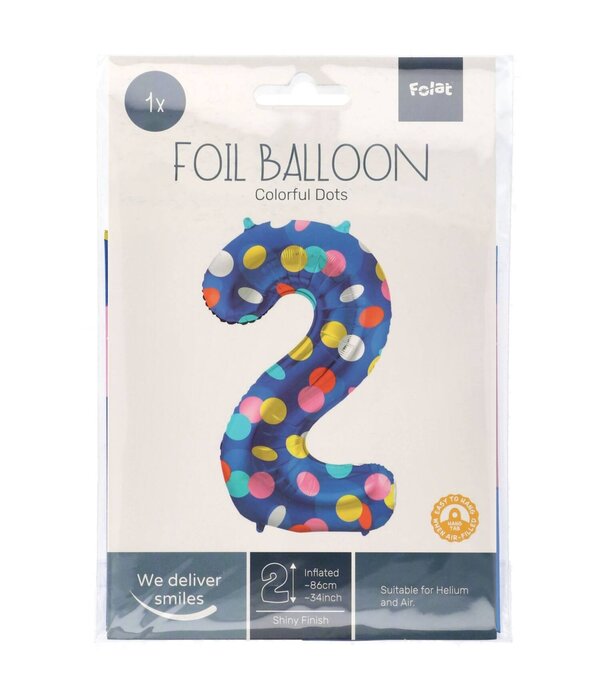Folieballon '2' Kleurrijke Stippen