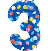 Folieballon '3' Kleurrijke Stippen